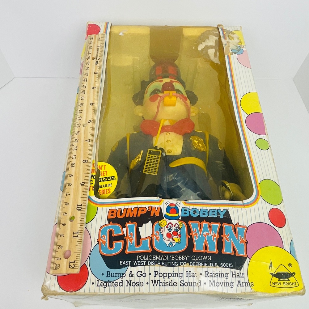 New Bright Bump N Bobby Clown Toy Blue Policeman 1989 Vintage Untested For Parts - Picture 9 of 16